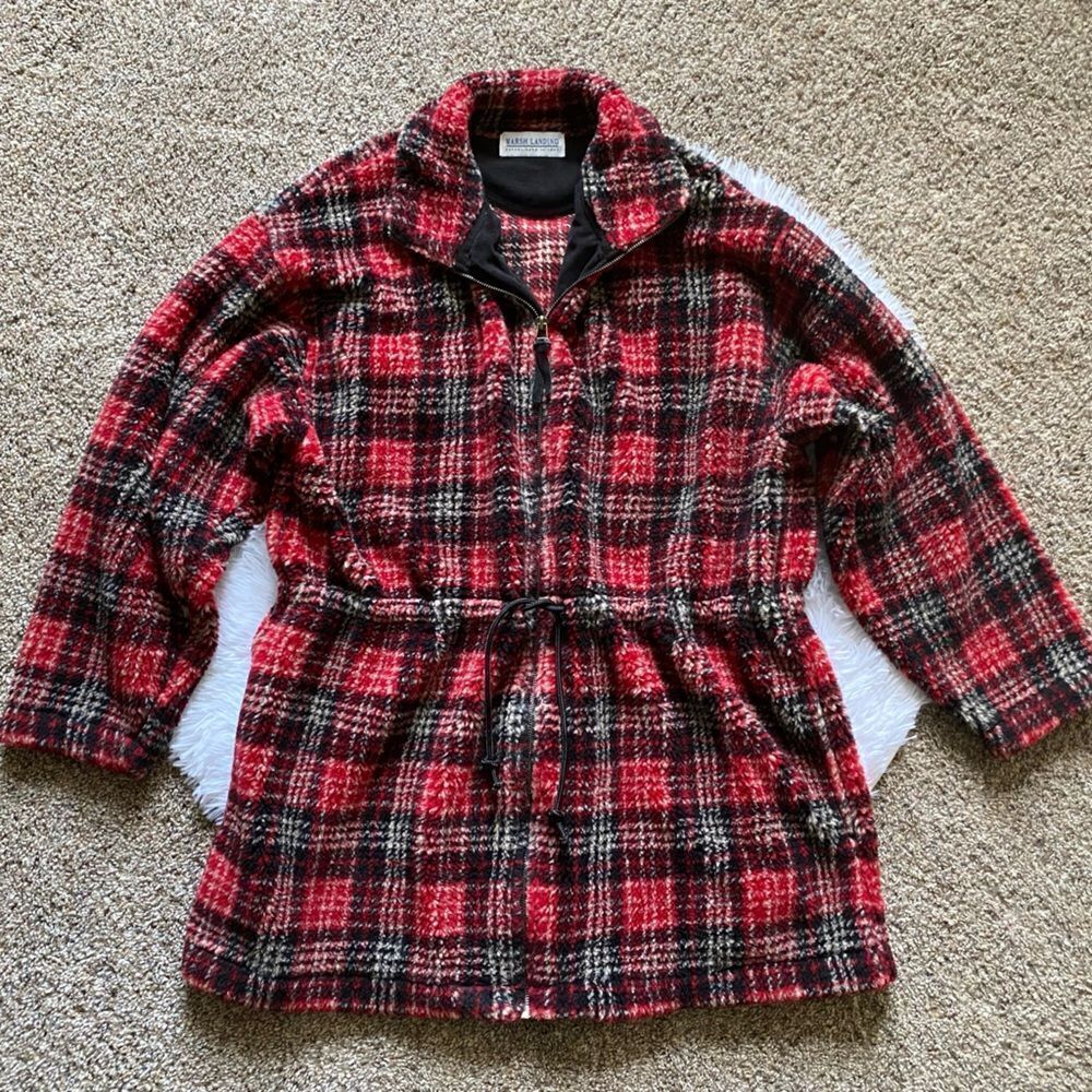 Marsh Landing Coat Red Black Zip Front Drawstring Waist Womens Size Medium